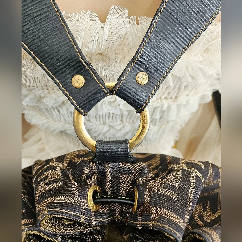 Fendi Brown Zucca Large Drawstring Backpack